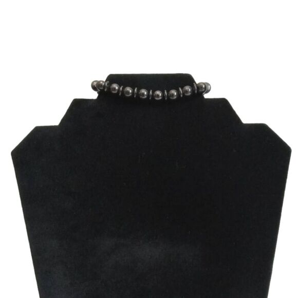 Charcoal Gray Hematite Metal Magnetic Beaded Elastic Heavyweight Unisex Bracelet - Picture 1 of 8